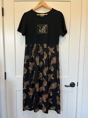 Vtg 90s Zebra print cottagecore novelty print modest Goblincore boho maxi dress